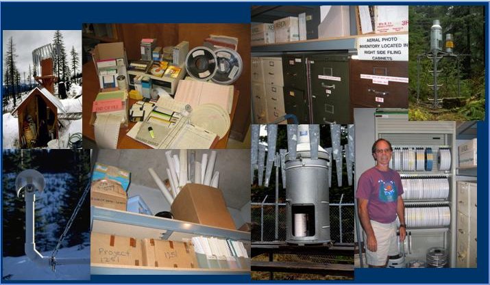 A collage of data management media history at the Andrews Experimental Forest.
Photographed by Suzanne Remillard ..... Date: 7/2004 (ima_014)